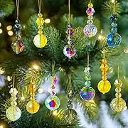 12 Pcs Crystal Ornaments for Christmas Decorations, Hanging Christmas Tree Decoration, Glass Ball, Crystal Tree Decorations, Xmas Party Home Decor