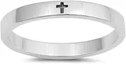 [Sac Silver] Simple Little Engraved Cross Stackable Ring .925 Sterling Silver Band Sizes 4-10