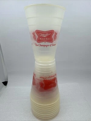 VINTAGE LOT OF 10 MILLER HIGH LIFE BEER PLASTIC DRINKING CUPS 12oz 70-80s UNUSED