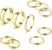 [Kakonia] 10 Pcs Knuckle Rings Set Stainless Steel Ring Simple Smooth Finger Stackable Rings Set for Women Plain Band Rings