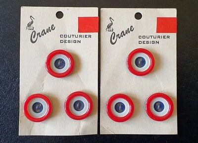 CRANE COUTURIER DESIGN 6 PATRIOTIC BUTTONS 2-HOLE 19x4mm VINTAGE, - UNUSED