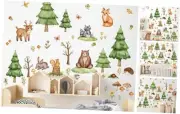 Forest Animal Wall Stickers Cartoon Tree Animal Wall Decals Green Pine Tree