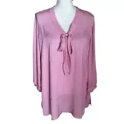 NEW Talbots Plus Size 16W 16 Pink Blouse Neck Tie Tonal Pattern