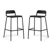 Set of 2 - Sam Aurora Industrial Flat Bar Stool - 75cm - Black Frame - Brown Timber Seat