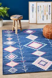 Rug Culture Navy & Pink Pastel Boho Geometric Rug