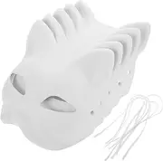 Holibanna 5pcs Cat Mask Therian Masks White Paper Fox Masks Blank Therian Masks Unpainted Wolf Animal Half Facemasks DIY Masquerade Mask