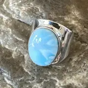Gorgeous Blue Larimar Navajo Sterling Silver Ring Size 9 16600