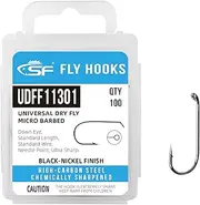 SF Universal Standard Dry Fly Tying Hook Ultra Sharp Micro Barbed Black Nickel High Carbon Steel for Traditional Dry Flies with Mini Box #10#12#14#16 100Pcs