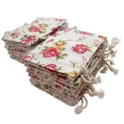 Lot of 24 Rose Drawstring Bags Burlap Flower Pouch Bags Linen Gift Bags Flora...