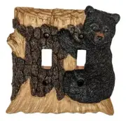 BEAR ON TREE TRUNK Double Light Switch Plate Cover, by Slifka