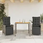 3 Piece Garden Dining Set with Cushions Grey Poly Rattan, Furniture Sets, Patio Furniture
