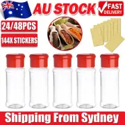 24/48X Plastic Spice Bottles Jars Containers Shaker Lid Herb 100ML+ Stickers AU
