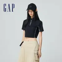 在飛比找momo購物網優惠-【GAP】女裝 Logo印花立領短袖T恤-黑色(876152