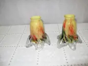 Pair of Hand Blown Glass Tulip Shades Green Multi #1