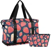 [Amooorous] Red Strawberry Gym Sports Duffle Bags Carry on Weekender Overnight Bag with Adjustable Strap for Travel Multifunctional, Red Strawberry, 1 size, Red Strawberry, 1 size