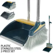 2Pcs Broom and Dustpan Set with Long Handle Retractable Upright Broom·-