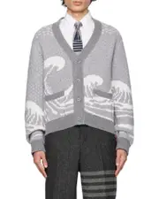 wave-print knit cardigan 4 light gray