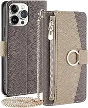 [CasurvivePro] Wallet Case for Tecno Spark 20 Pro with Shoulder Strap, Magnetic Handbag Zip Bag Cases PU Leather Shockproof Flip Cover with Stand Case Grey