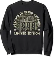 [X.Style] 24th Birthday Men Vintage 1999 24 Years Old Army Effect Sweatshirt ds186 Sweatshirt (S) Black