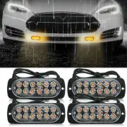 4PCS 12LED Amber Car Truck Flashing Beacon Warning Hazard Flash Strobe Light Bar