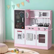 Keezi Kids Wooden Pretend Kitchen Play Set Pot Ice Cup Oven Blackboard 80CM Pink