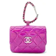 RARE CHANEL Novelty Pouch Matlasse Coco Mark with Hook Patent Leather CHANEL Ear