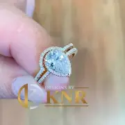 14k Rose Gold Pear Moissanite And Natural Diamonds Engagement Ring Halo 1.85ctw