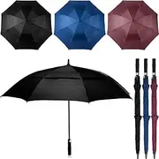 3 Pack 62 Inch Automatic Open Golf Umbrella Oversize Windproof Umbrellas Double Canopy Vented Umbrellas for Rain with Sponge Handle UV Protection Golf Umbrellas Suitable for 2-3 People, 3 Colors