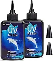 Bilnins UV Resin, 2 PCS Upgrade Crystal Transparent Clear Hard Glue Solar Curing UV Hard Resin for Earring Pendant Handmade Jewelry, DIY Craft Decoration, Casting and Coating (2X100g)