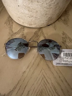 NWT West Loop Sunglasses 61899CAL401 Round Silver Frame Mirrored Lens 100%UVA-UV