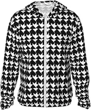 [LHBWCVN] UPF 50+ Light Jacket Full Zip Sun Protection Hoodie for Women Men Long Sleeve Houndstooth Black Sun Shirts