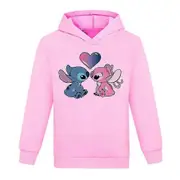 7-14 Years Kids Lilo and Stitch Hoodies Tops Boys Girls Long Sleeve Jumper Hooded Pullover Sweatshirt Pink 11-12 Years