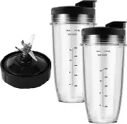 Ninja Blender Replacement Parts: 24oz Cups, Lids & 7 Fins Blade Compatible