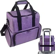 [yztju] Nail Polish Organizer Case - Travel Makeup Storage Bag, Large Capacity Cosmetic Train Case | Multifunctional Bag with Removable Dividers, Mani Holder, Purple, Consulte la descripción, See description