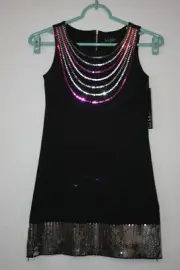 NWT Nicole Miller Sz 10 Black Sleeveless Tank Top Metallic Sequins Trim