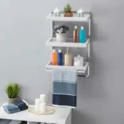 Wall Mount 3-Tier White And Chrome Bathroom Shelf with Towel Bar And Removable T