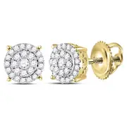 14kt Yellow Gold Round Diamond Concentric Circle Cluster Earrings 1/3 Cttw