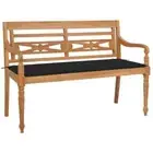 vidaXL Batavia Bench with Black Cushion 120 cm Solid Teak Wood BMG