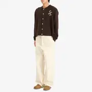 Second/Layer Embroidered Logo Button Through Knit