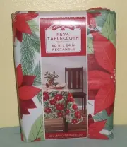 Holiday Time Peva Tablecloth ~ Poinsettia ~ 60 in x 84 in Rectangle