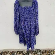 Babydoll Cottagecore Smocked Peasant Romantic dark floral Festival BCBG Large