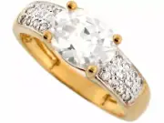 10k or 14k Two Tone Real Gold 9x7mm Shining Oval CZ with Accent Engagement Ring
