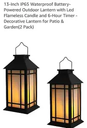 13-Inch IP65 Waterproof Battery-Powered Outdoor Lantern with Led Flameless Ca...