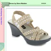 Steve Madden Torrist Woven Wedge Sandal, Tan/Multi, Size US 8