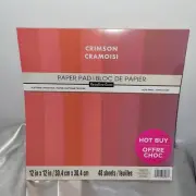 Recollections 12x12 Textured Cardstock Paper Pad Crimson Pattern 48 sheets New