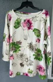 Talbots NWT Plus Cotton Spring Floral 3/4 Sleeve Pullover Stretch Top Size 3X