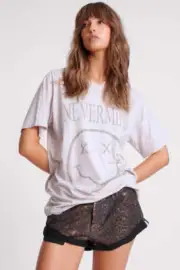 ONE TEASPOON Womens Nevermind Hand Dyed Raindrop Boyfriend Tee - Stone