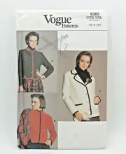 Vintage 1985 Vogue Sewing Pattern Jacket 9382 Size 6-10 Uncut