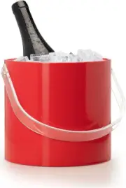Made In USA Red Double Walled 3-Quart Insulated Ice Bucket With Clear Lid