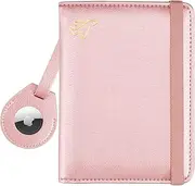 WALNEW Airtag Passport Holder, PU Leather RFID Blocking Passport Cover with Zipper Pocket, Travel Passport Wallet for Women & Men (Rosegold)